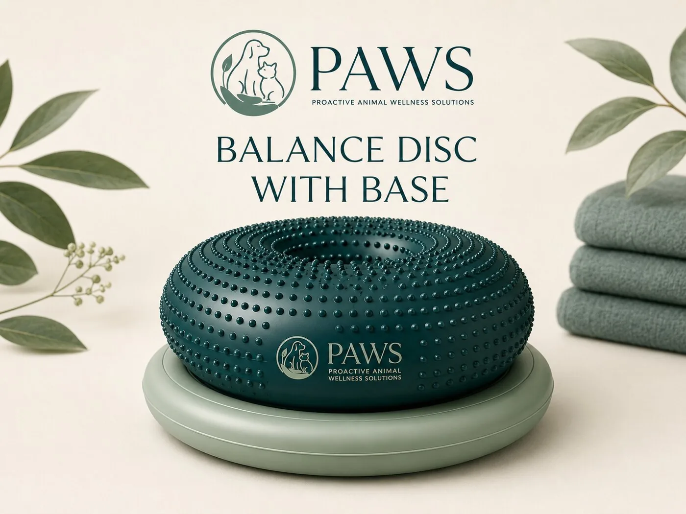 Dog balance disc with stabilizing ring base, inflatable canine rehab equipment by PAWS